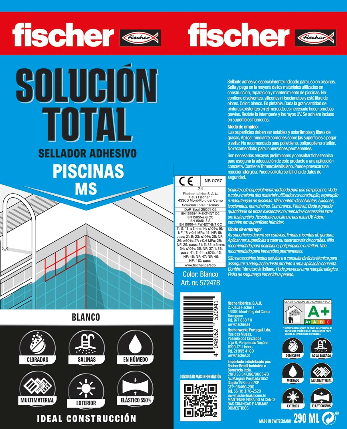Cartucho adesivo vedante 290ml Fischer Total Solution MS Special Pools