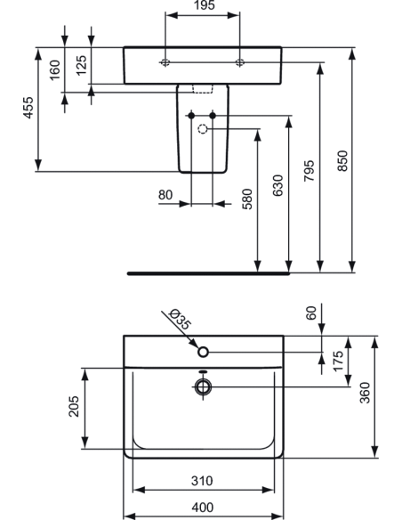 Lavatório Cubic 40cm Ideal Standard Connect E713701 IDEAL STANDARD - 2