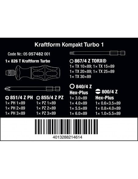 Conjunto de 18 pontas com porta pontas Wera Kraftform Kompakt Turbo 1 ref.057482