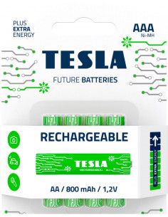 Blister de 4 pilhas recarregáveis Tesla AAA GREEN+ HR03