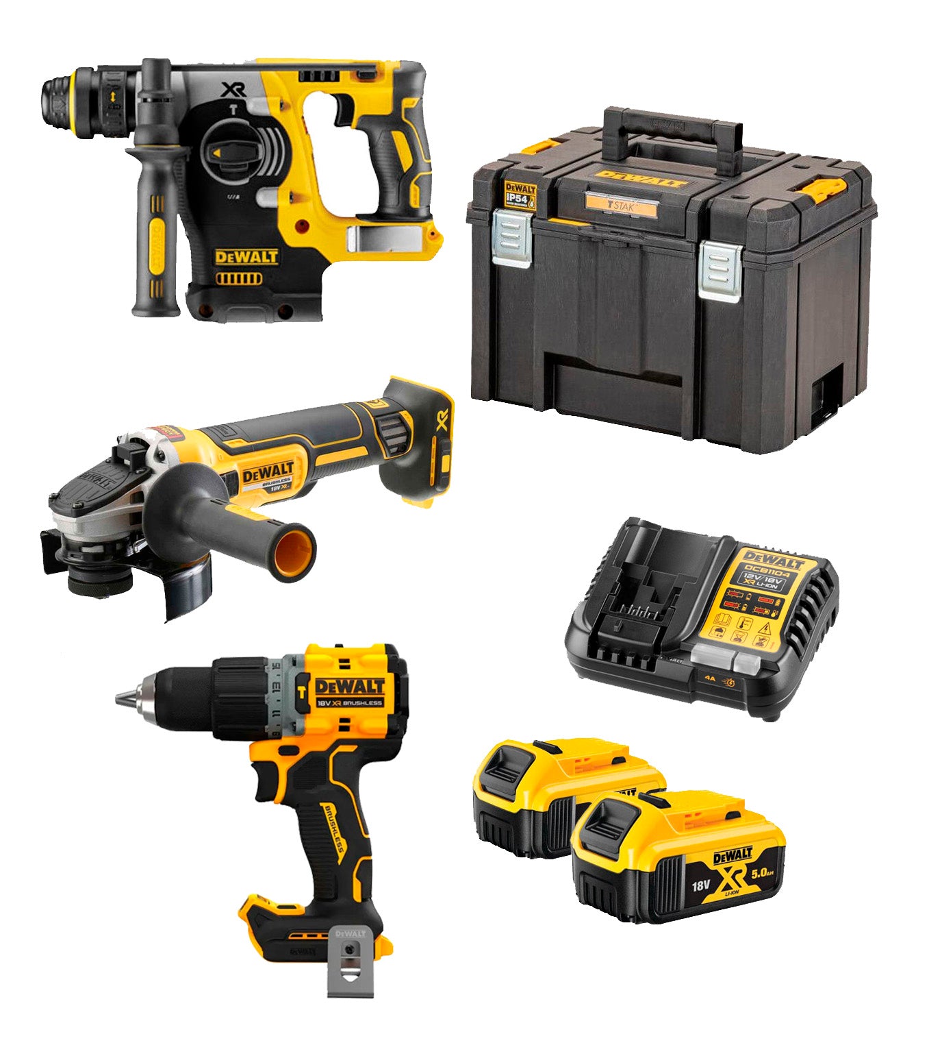 Kit 3 ferramentas XR 18V+ 2bat 5Ah + carregador + caixa TSTAK Dewalt DCK355P2T