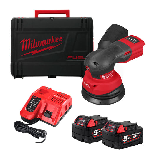 Lijadora Rotorbital M18 Combustível 125mm + 2bat 5Ah + Cargador + Maletín Milwaukee M18 FROS125-502X