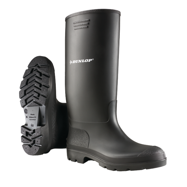 Botas de chuva de PVC de cano alto, pretas, Dunlop 380PP