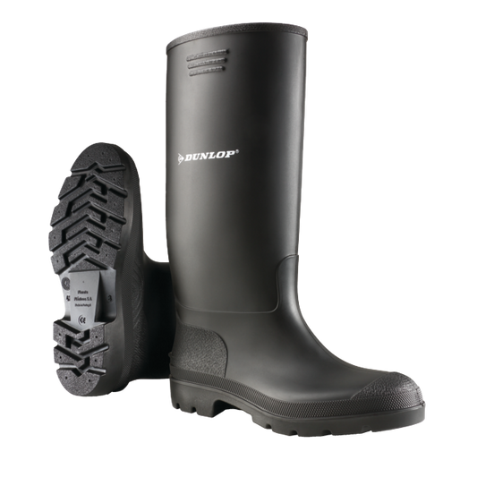 Botas de chuva de PVC de cano alto, pretas, Dunlop 380PP