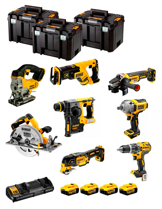 Kit Dewalt 8 ferramentas + 4bat 5Ah + Carregador DCB132 + 3xTSTAK DCK867P4