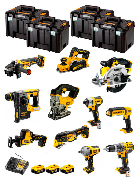 Kit Dewalt 11 ferramentas + 3bat 5Ah + Carregador DCB1104 + 4xTSTAK DCK111P3