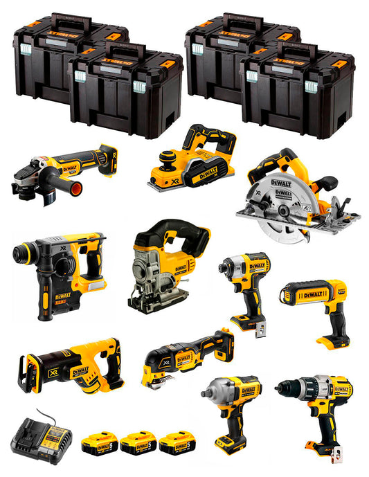 Kit Dewalt 11 ferramentas + 3bat 5Ah + Carregador DCB1104 + 4xTSTAK DCK116P3