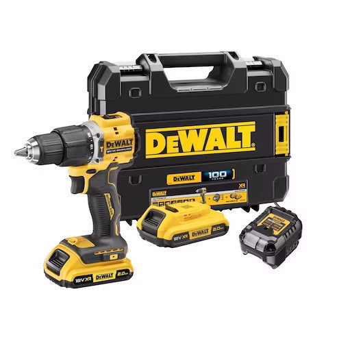 Furadeira de martelo XR 18V Edição limitada 100 anos com 2bat 2Ah + caixa Dewalt DCD100YD2T
