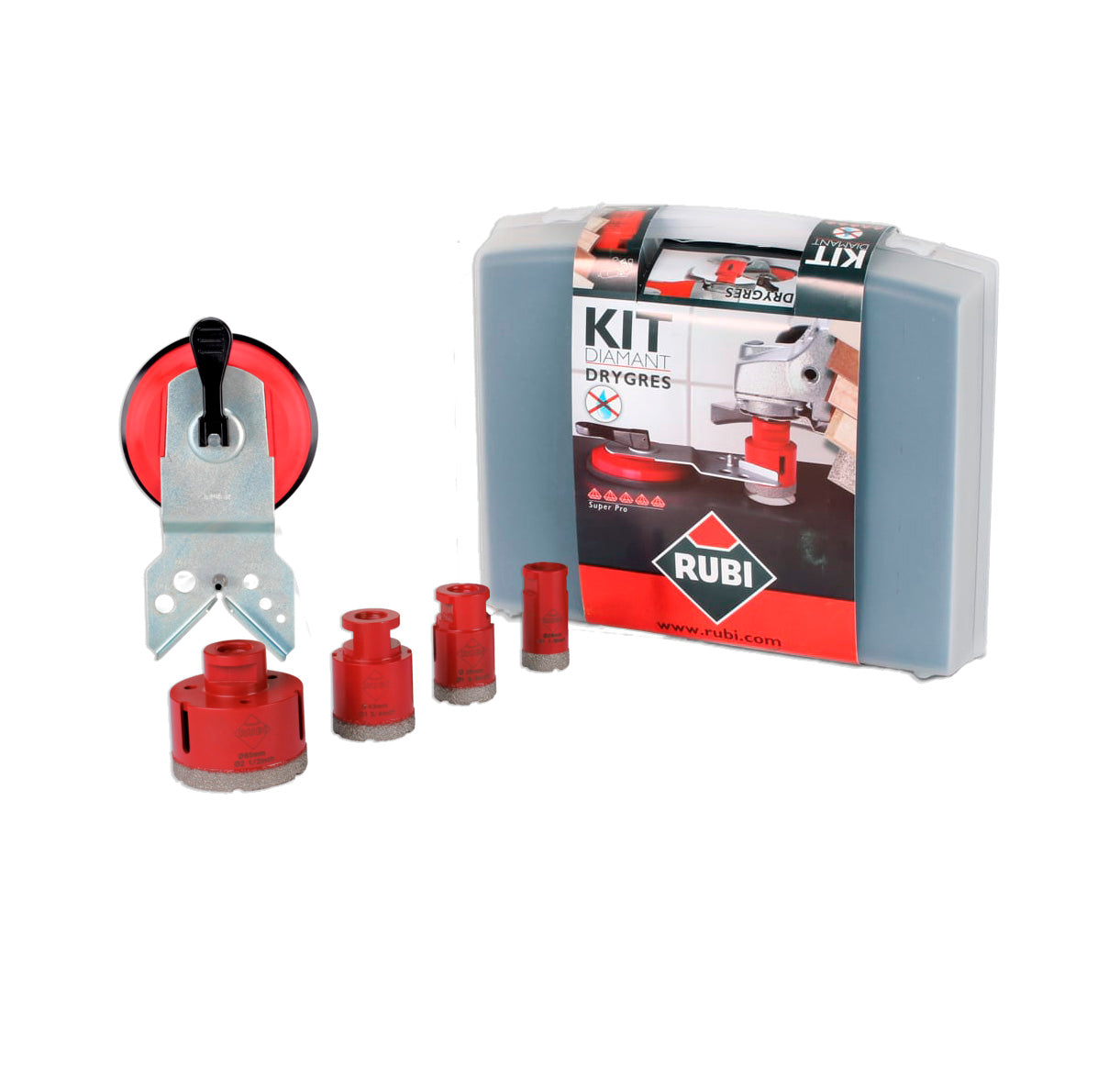 Kit com 4 brocas diamantadas + Guia Multidrill DRYGRES Rubi