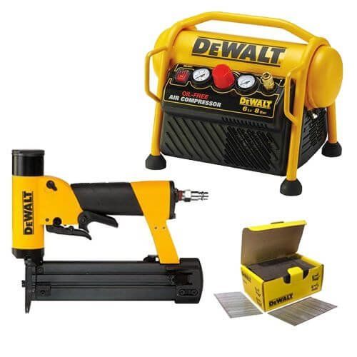 Kit Nailer Pin de Acabamento DPN2330 + Compressor DPC6MRC + Caixa Mini pin sem cabeça Dewalt CPROF374