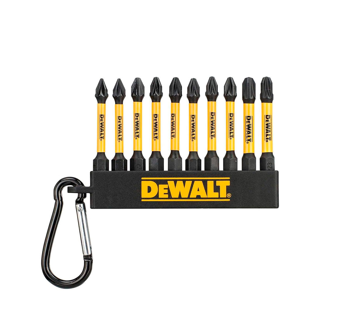 Conjunto de 10 pontas FLEXTORQ de 57 mm PZ2 e PH2 com mosquetão Dewalt DT7274