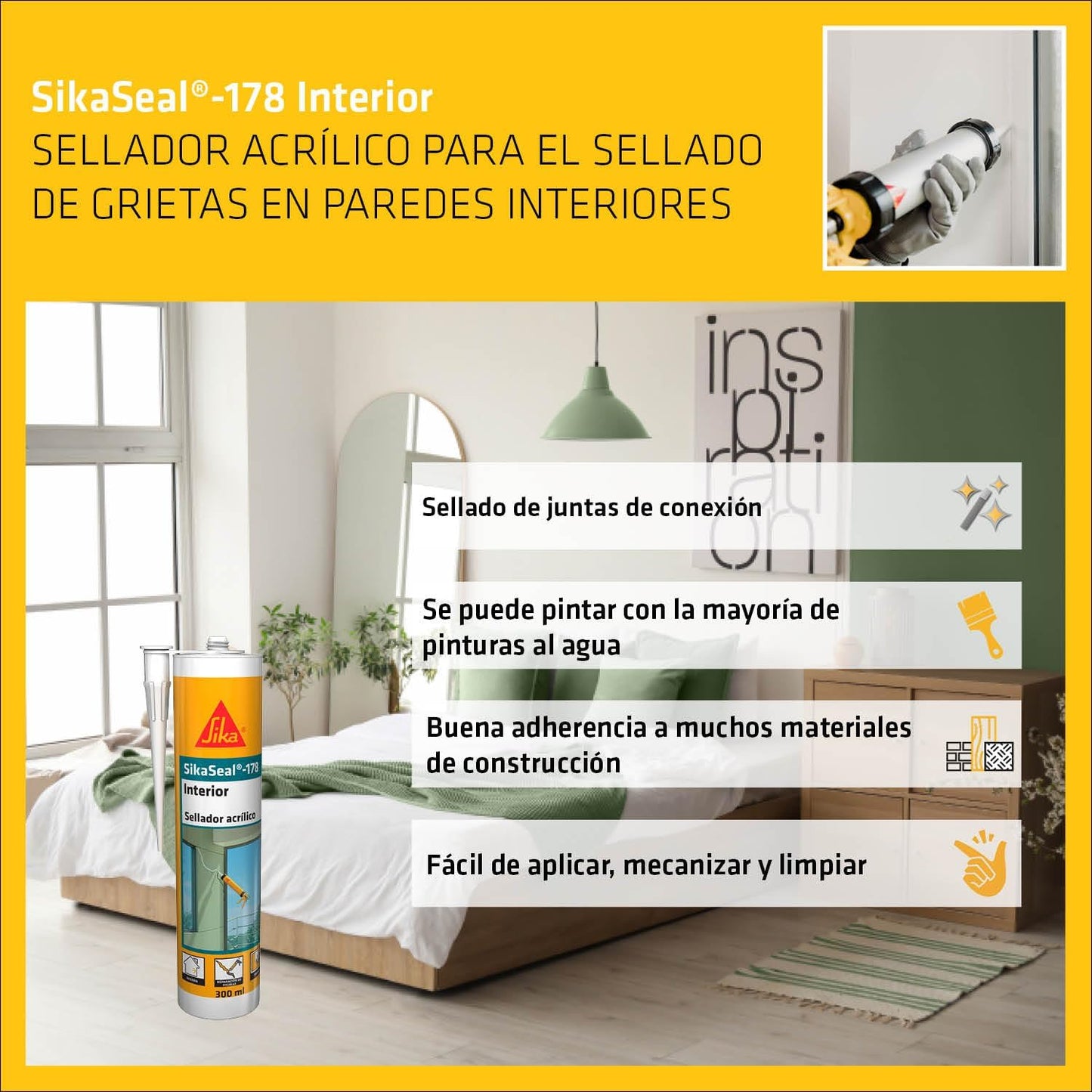 Cartucho de Selante Acrílico Branco SikaSeal-178 Interior 300ml Sika