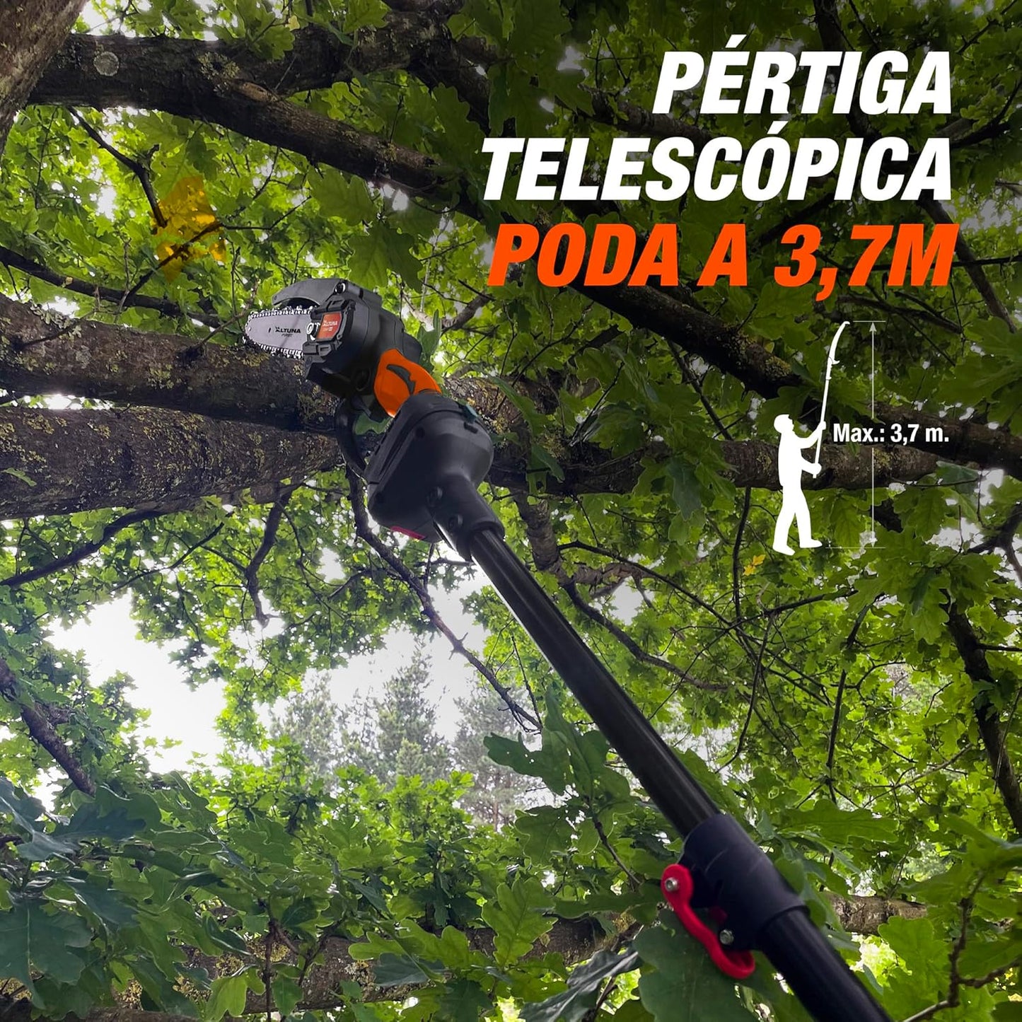 Kit de poda a bateria com motosserra + tesoura de poda + vara telescópica Altuna + 2bat 2Ah AFKIT