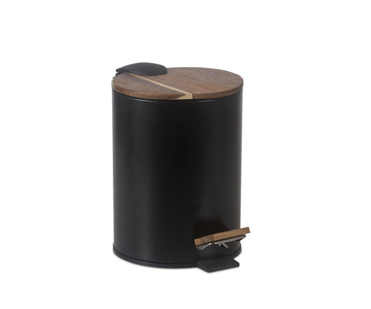 Cesto de lixo preto em metal e madeira 5L Andrea House