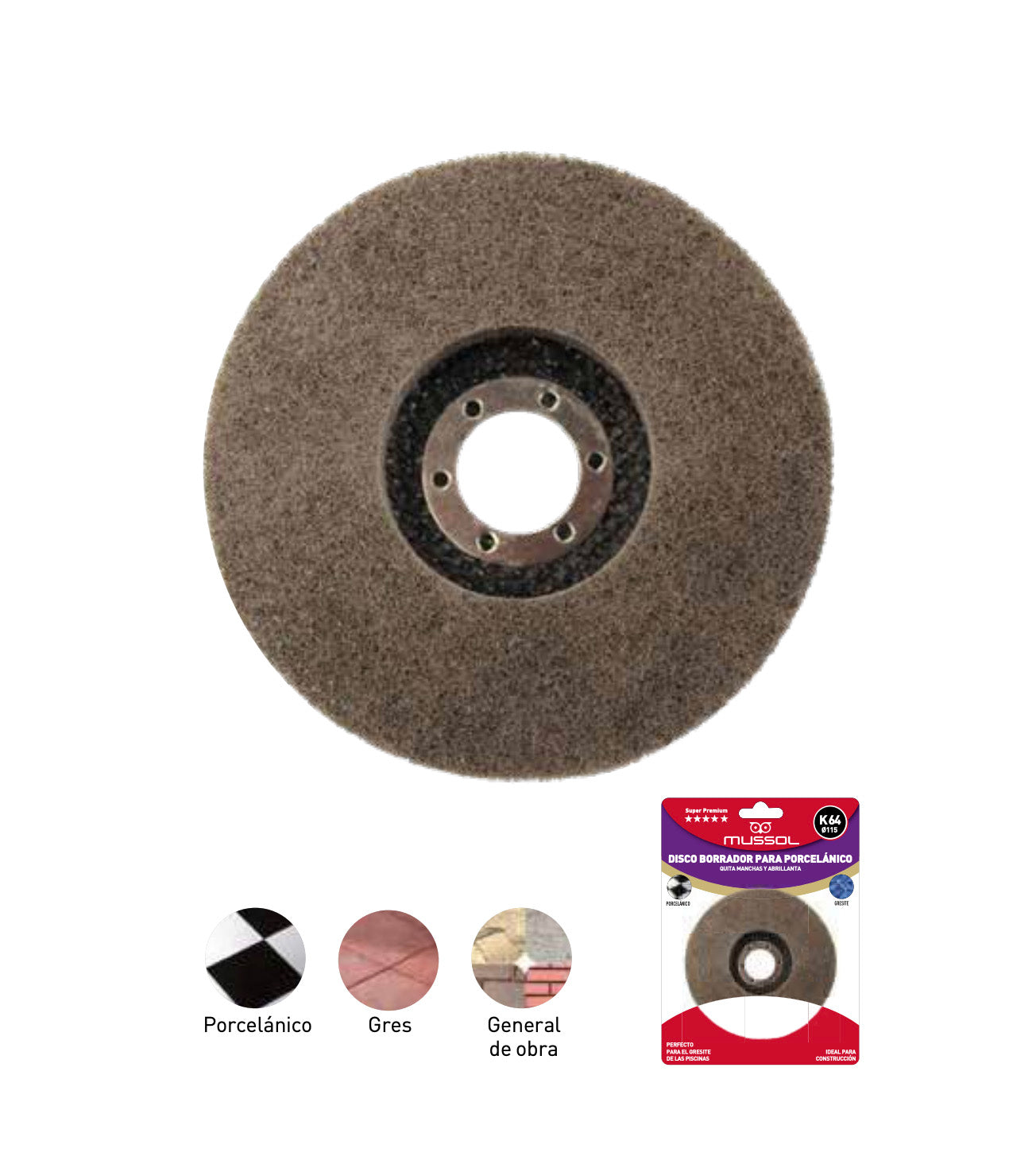 Disco de esmeril para porcelânico K64 115 mm Mussol