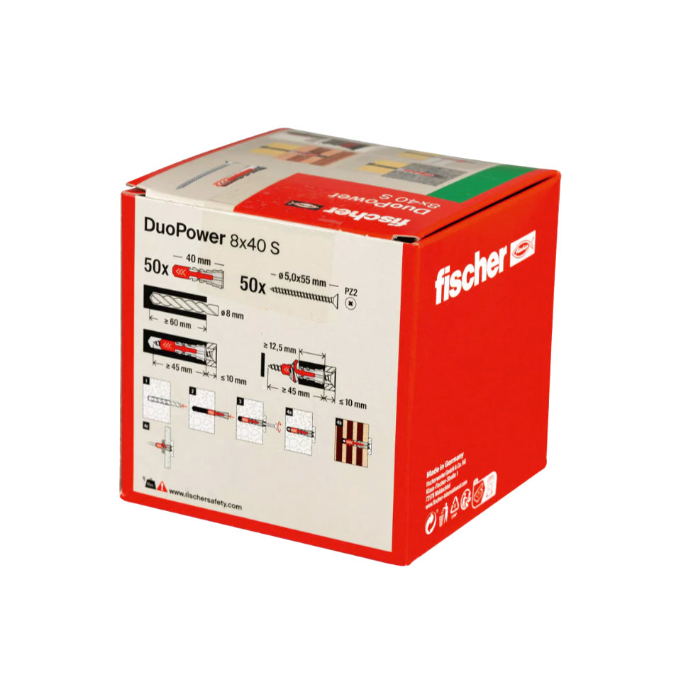 Caixa de buchas Duopower 8x40S + Parafusos Fischer 50 unidades