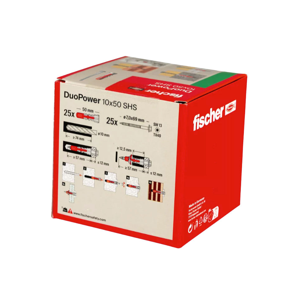 Caixa de buchas Duopower 10x50S + Parafusos Fischer 25 unidades