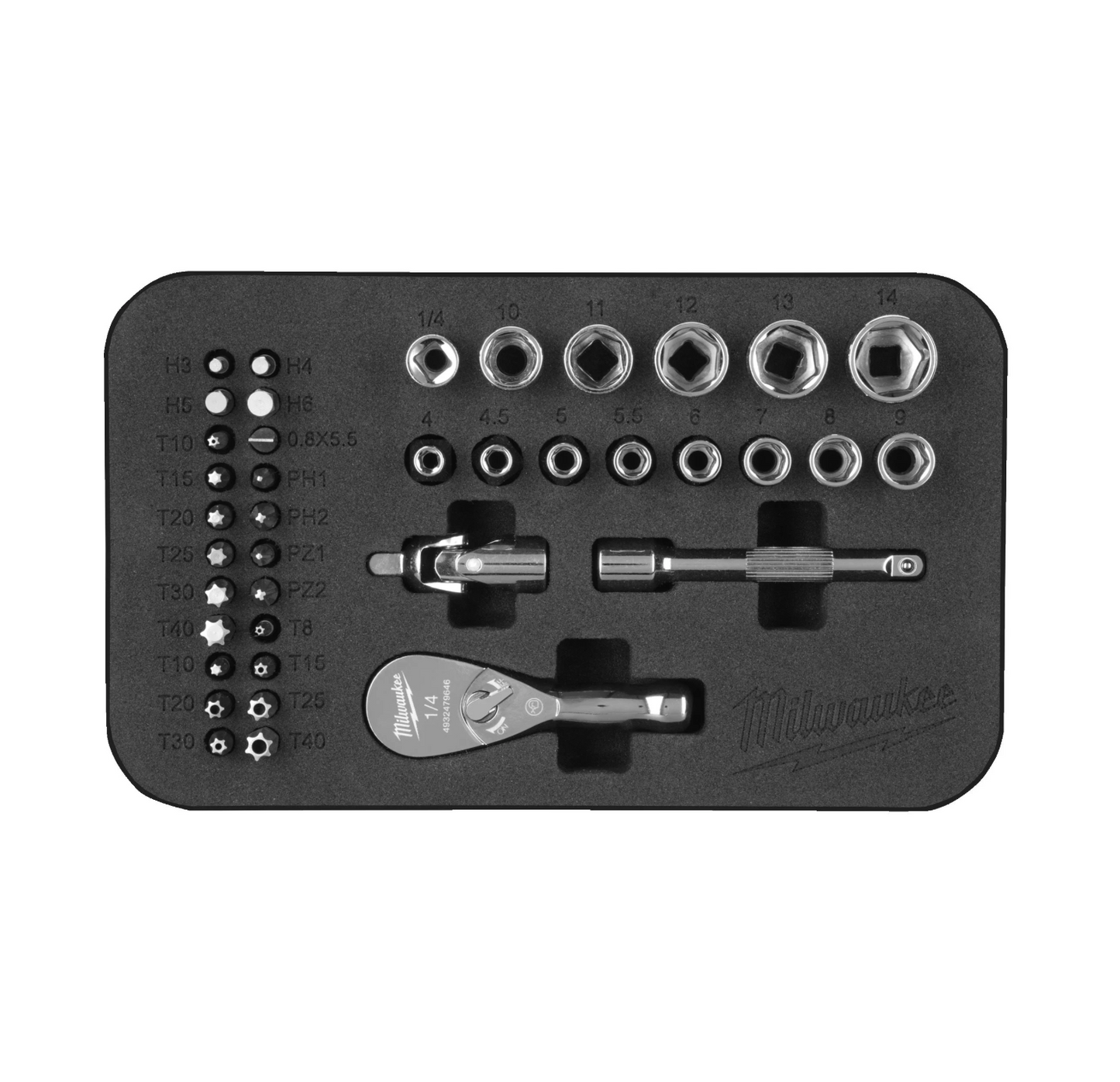 Conjunto compacto de catraca de 1/4 com acessórios Milwaukee