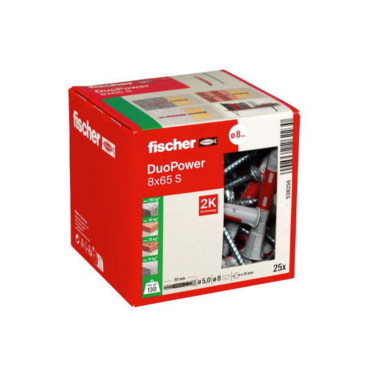 Caixa de buchas Duopower 10x50 L S + Parafusos Fischer 25 unidades