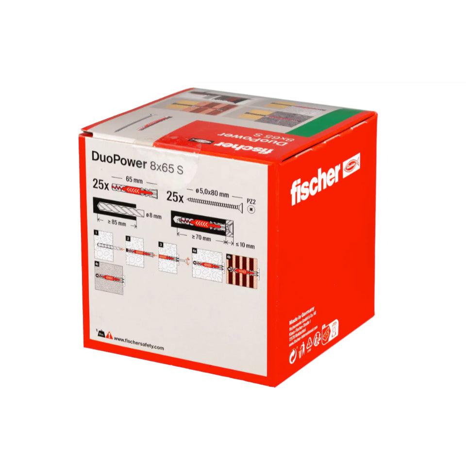 Caixa de buchas Duopower 10x50 L S + Parafusos Fischer 25 unidades