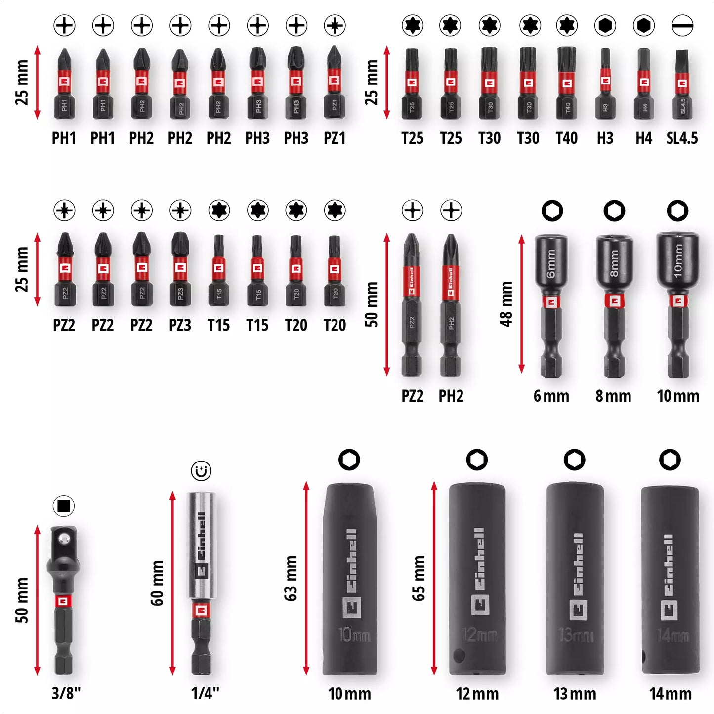Juego de puntas y vasos 35pcs M-CASE Einhell 49109230