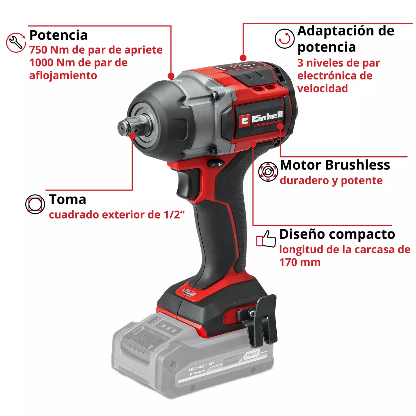 Chave de impacto 1/2 18 V 750 Nm TP-CW 18/750-C Li BL - Apenas Einhell
