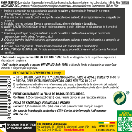 Garrafa Ecológica de Proteção Hidrorrepelente Fila HYDROREP ECO 1L
