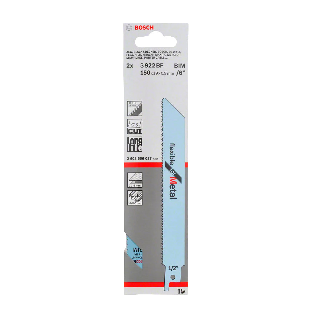Lâmina de serra sabre flexível 150mm S 922 BF 2 unidades Bosch