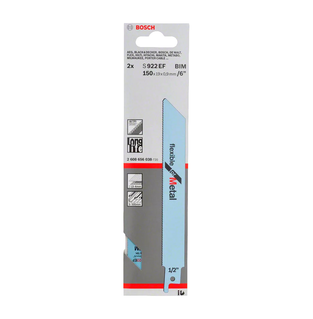Lâmina de serra sabre flexível 150mm S 922 EF 2 unidades Bosch