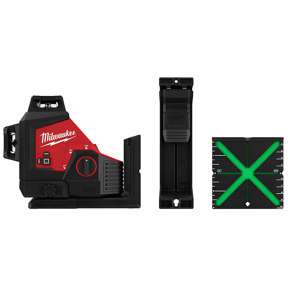 Nível laser de 3 linhas verde Bateria M12 + carregador + mala de transporte Milwaukee M123PL-401C