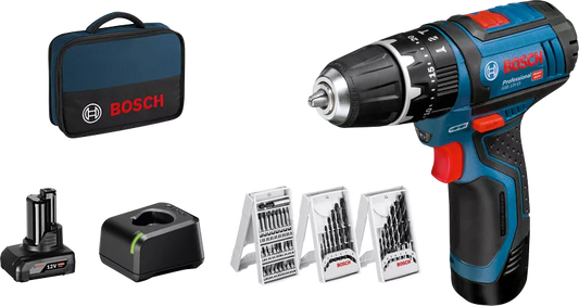 Berbequim GSB 12V-15 + bateria 2Ah + conjunto de 25 bits + carregador Bosch