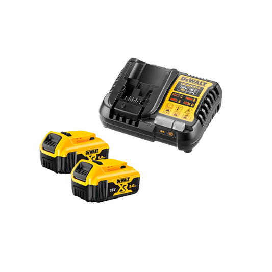 Conjunto de 2 baterias ferroviárias XR LI-ION 5 A.H e carregador Dewalt DCB1104P2