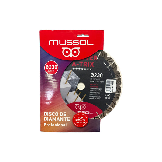 Disco diamantado para materiais muito duros TWISTER A-TRIX 230 mm Mussol
